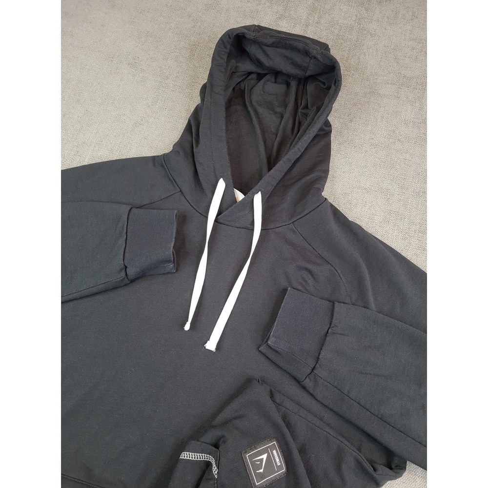 Gymshark Hoodie Mens M Black Recess Fleece Pullover Athletic Gym Logo Sweatshirt